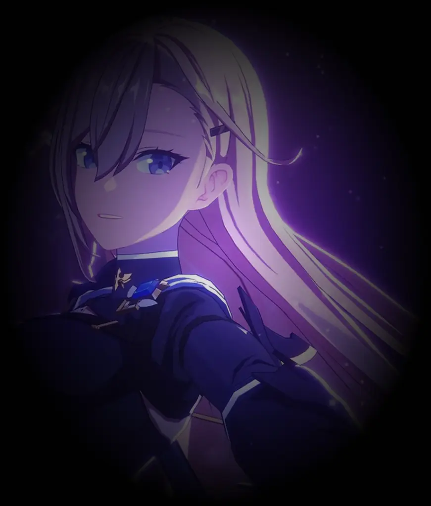 anime personage uit de game StarSavior met paarse sterrenachtergrond en logo van de game op promotionele cover